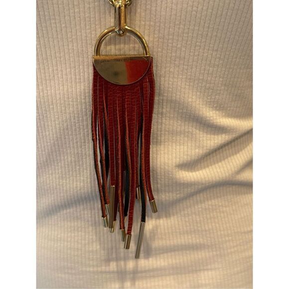 Anthropologie Gold with Leather Tassel Statement Necklace - Picture 6 of 7